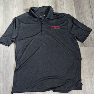 Men's Heather Charcoal Polo with Red Logo